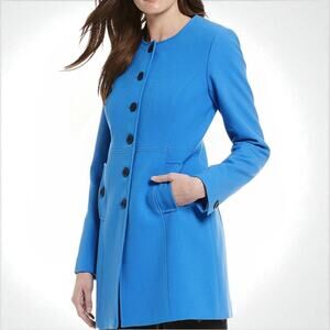 Karl Lagerfeld Riviera Blue Tailored Coat 10 Button Up Longline Minimalist NWOT